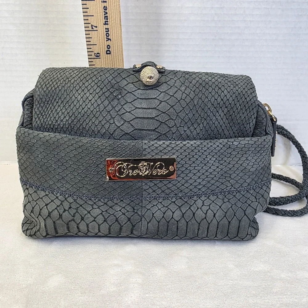 Tre Vero Python Purse Womens Handbag Midnight Blue Suede Accent Wrap Cord Clutch
